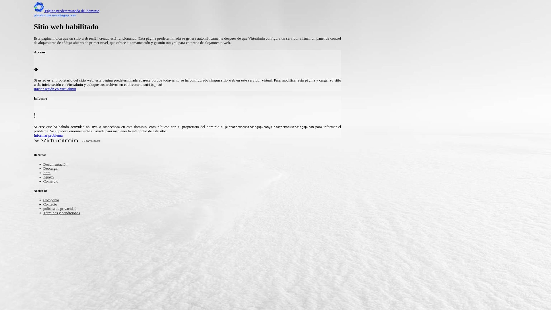 website screenshot of https://plataformacustodiagnp.com/
