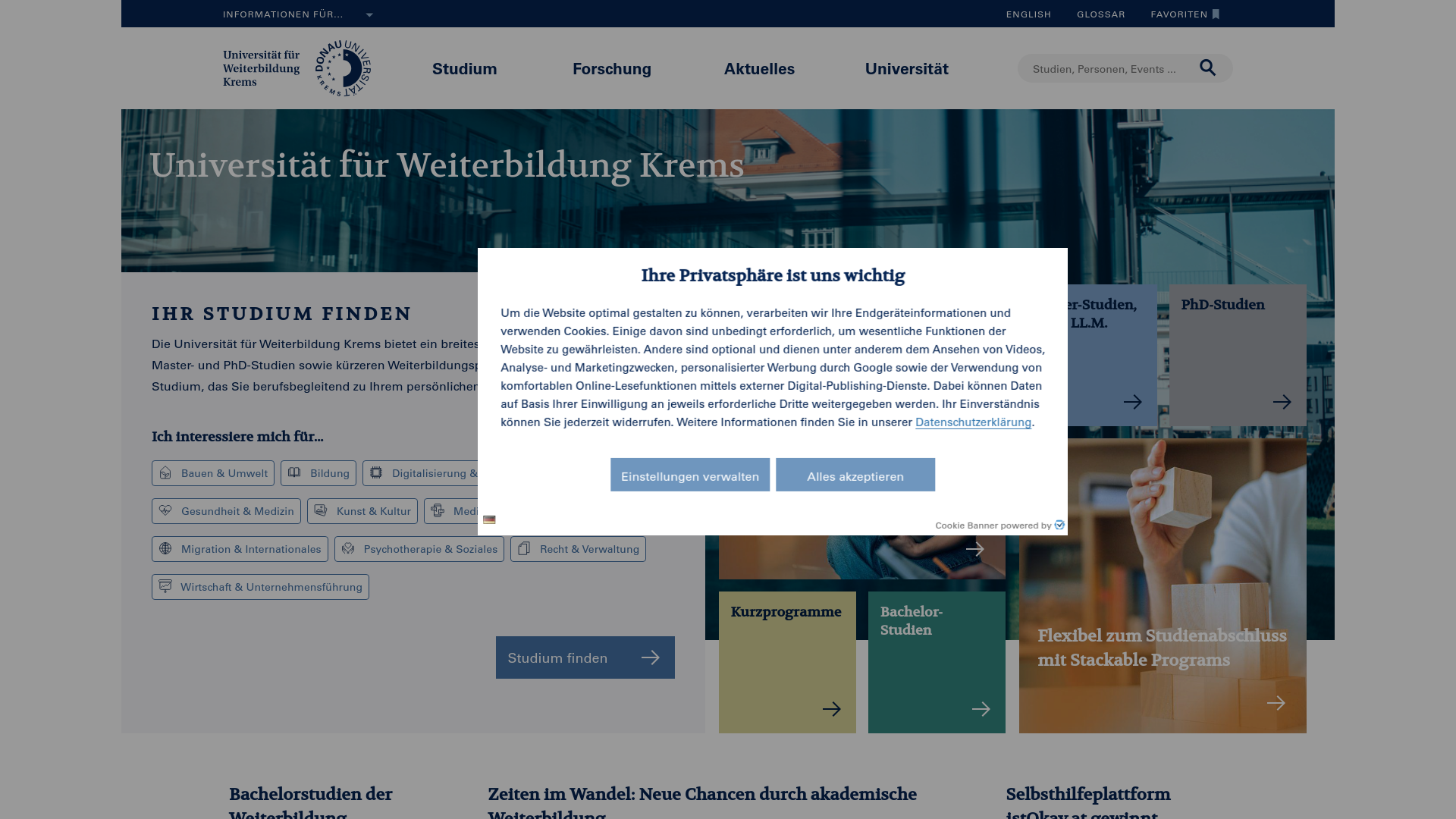 website screenshot of https://www.donau-uni.ac.at/de.html#