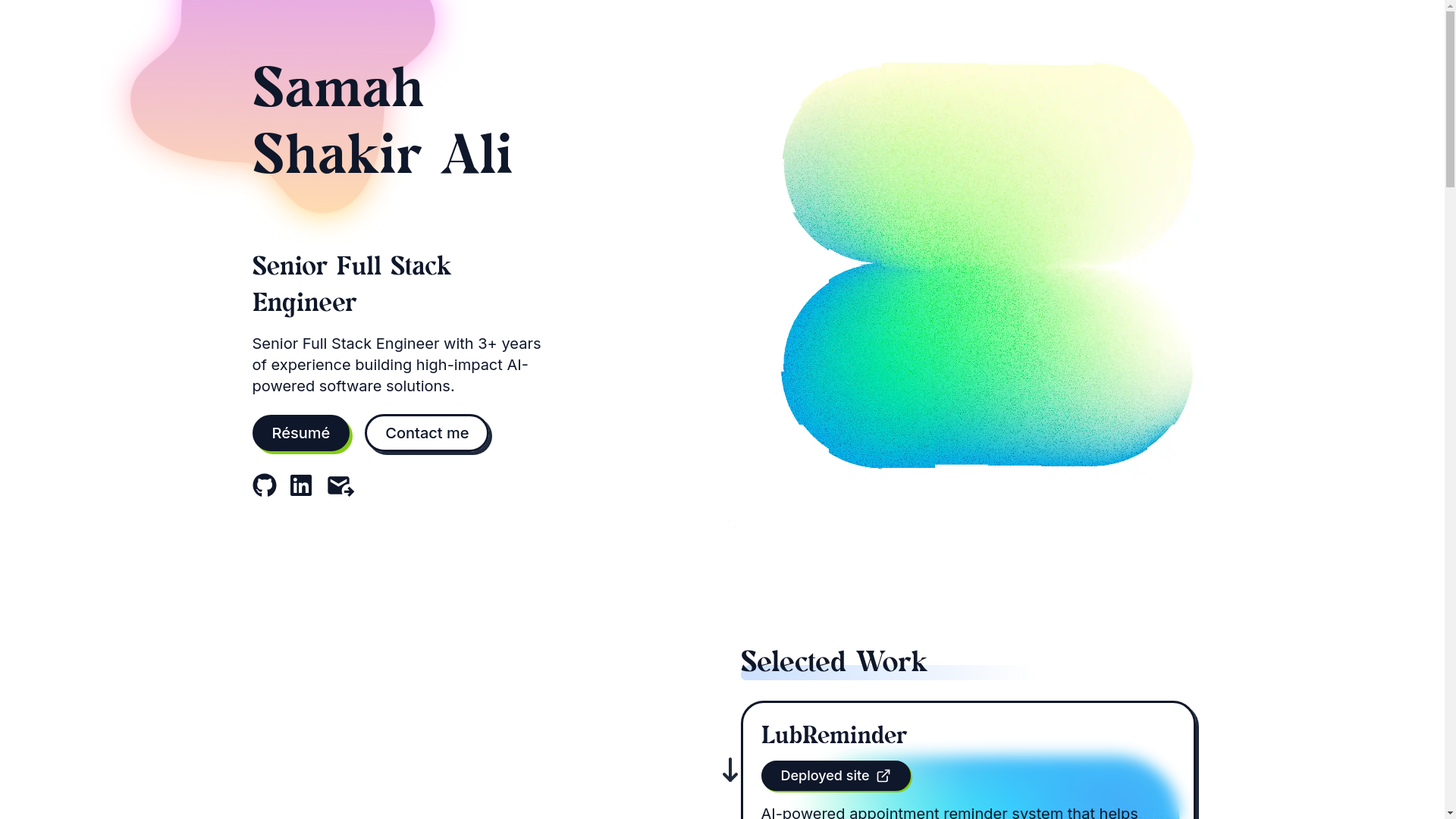 website screenshot of https://samahshakir.dev/