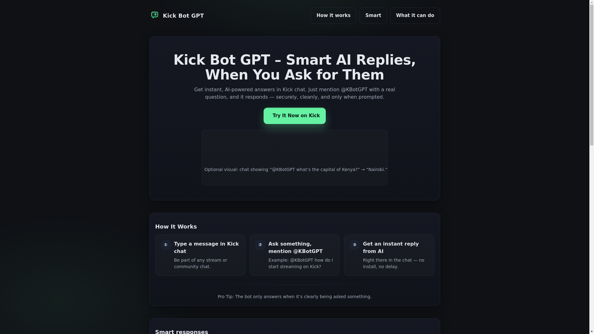website screenshot of https://kickbotgpt.pages.dev/