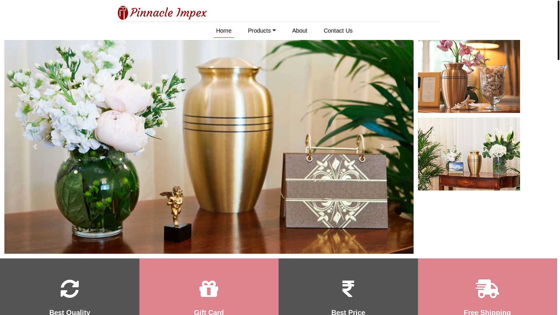 website screenshot of https://pinnacleimpex.in/