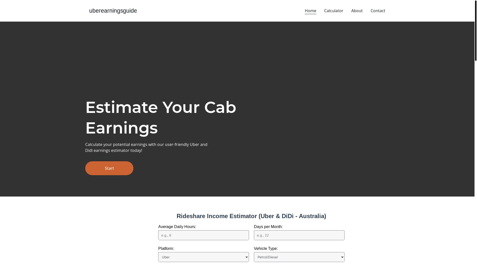 website screenshot of https://uberearningsguide.com/
