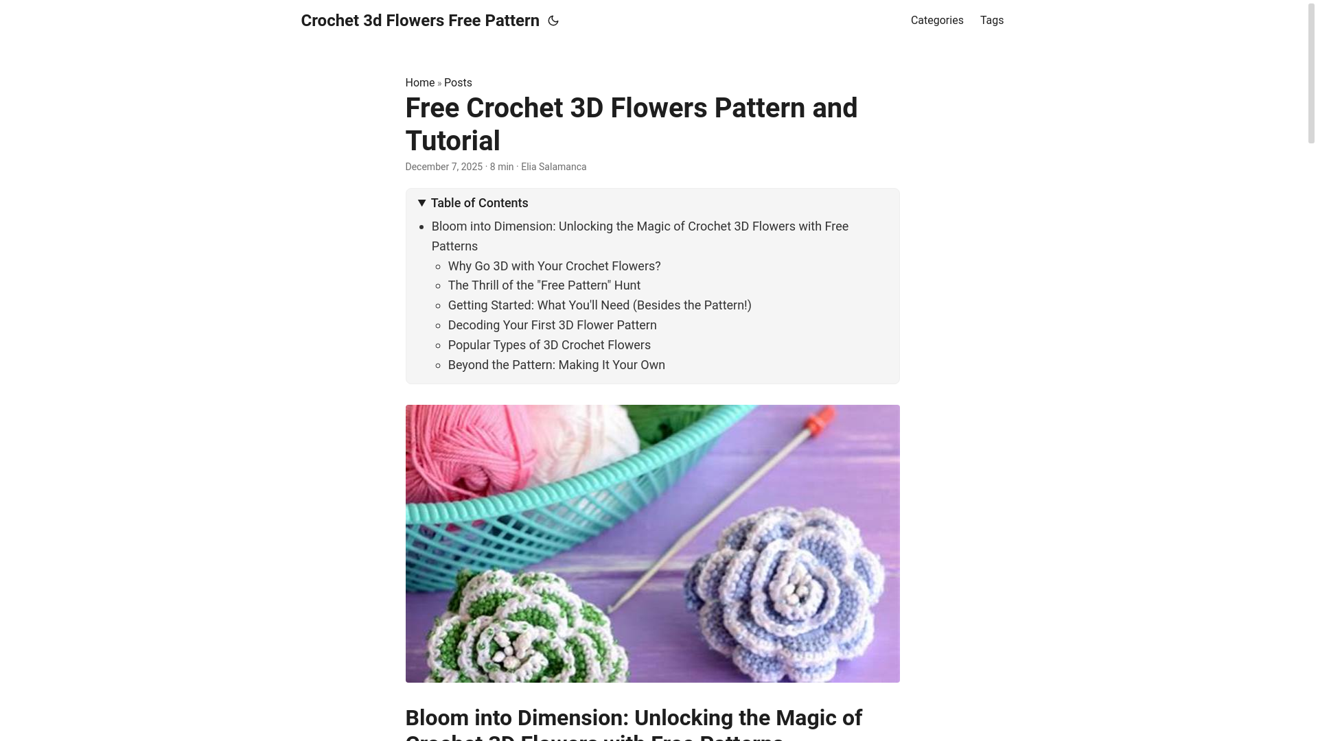 website screenshot of https://crochet3dflowersfreepattern.pages.dev/