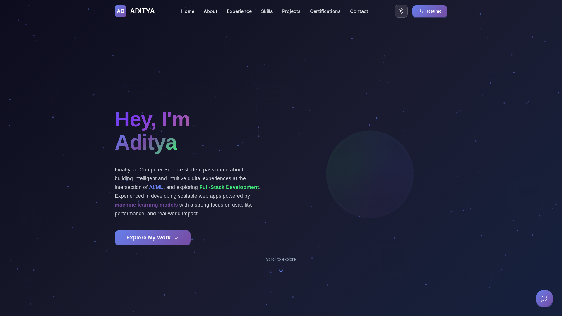 website screenshot of https://adityadasappanavar.xyz/
