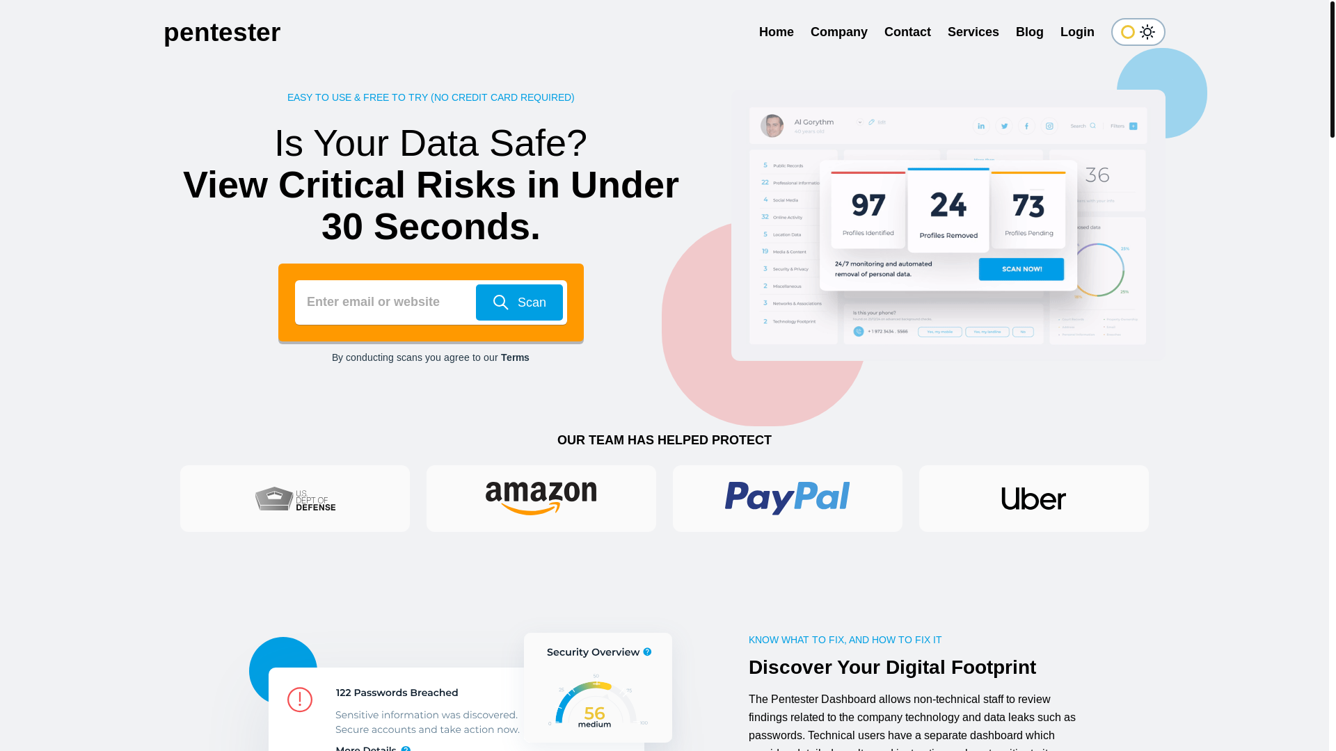 website screenshot of https://pentester.com/