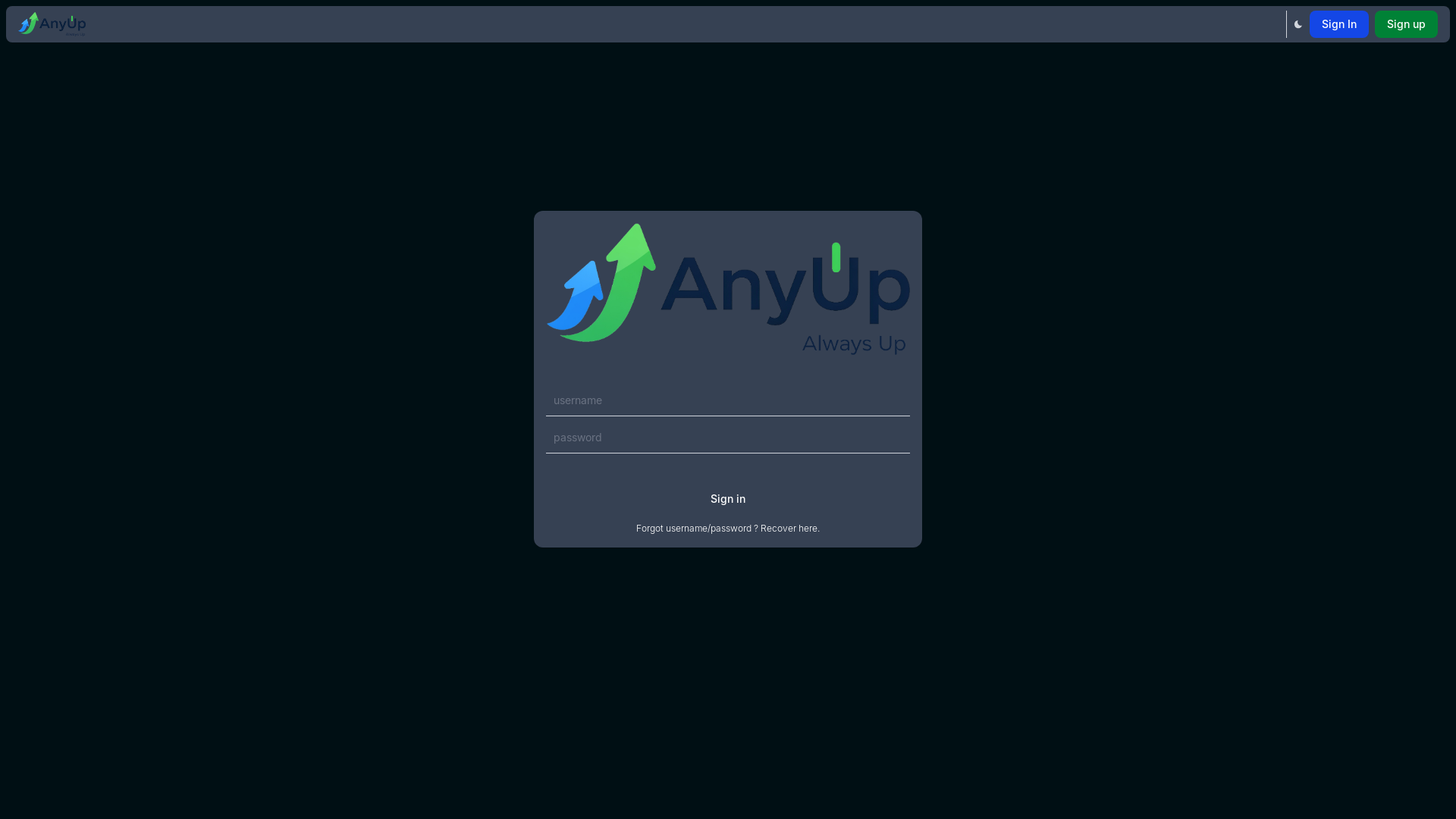 website screenshot of https://anyup.io/