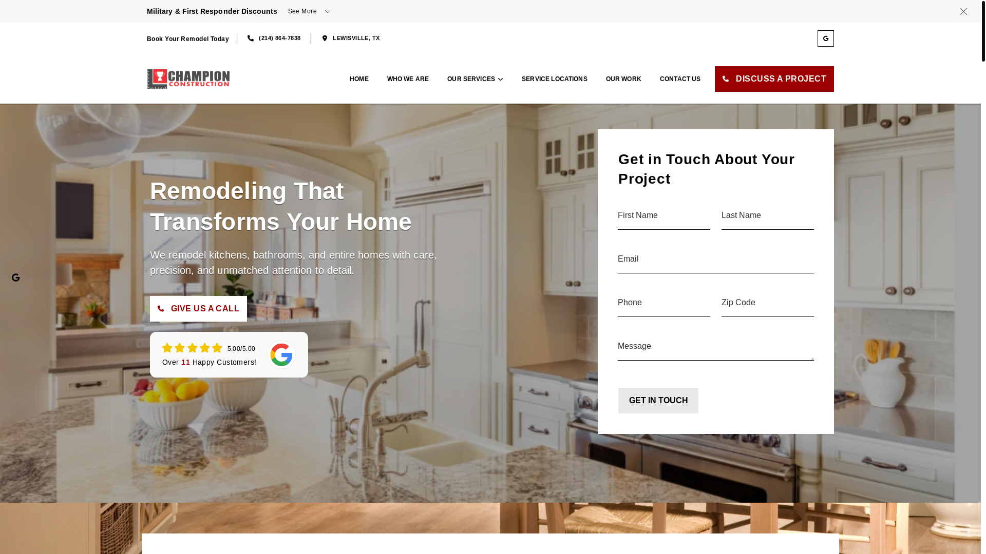 website screenshot of https://championhomeremodelerstx.com/