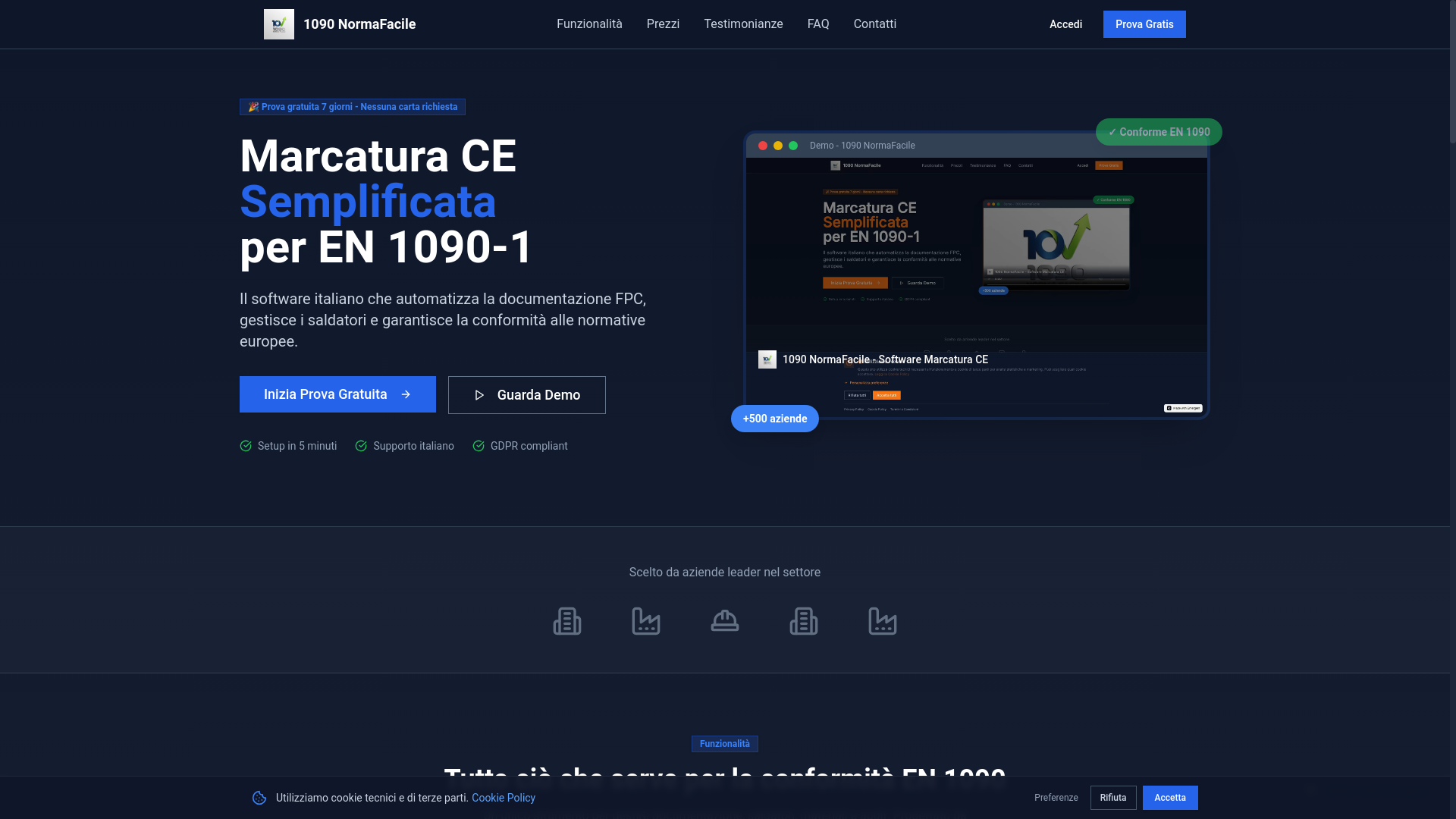 website screenshot of https://1090normafacile.it/
