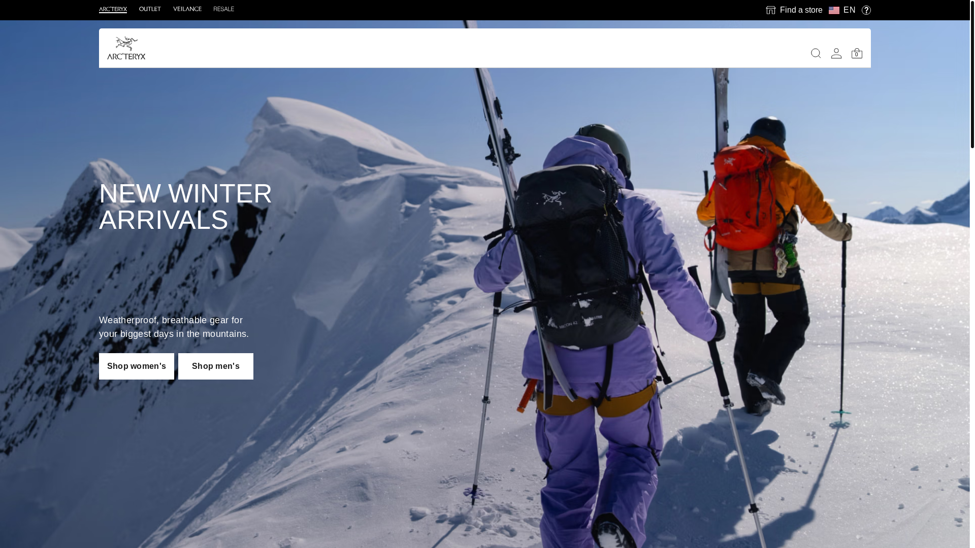 website screenshot of https://arcteryx.com/us/en