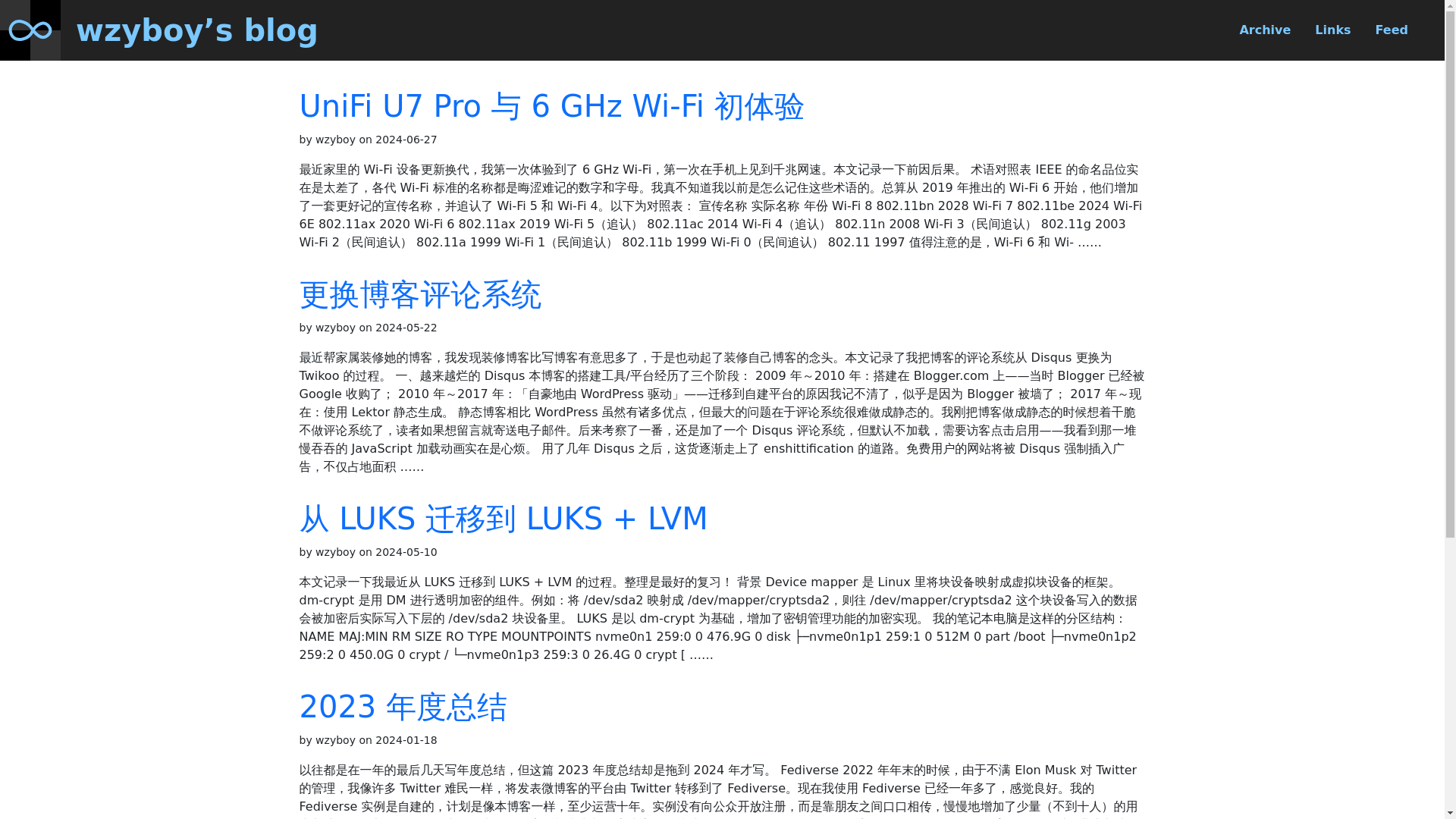 website screenshot of https://wzyboy.im