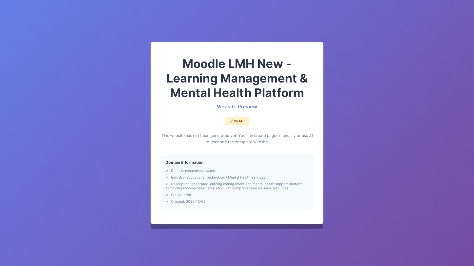 website screenshot of https://moodlelmhnew.me/