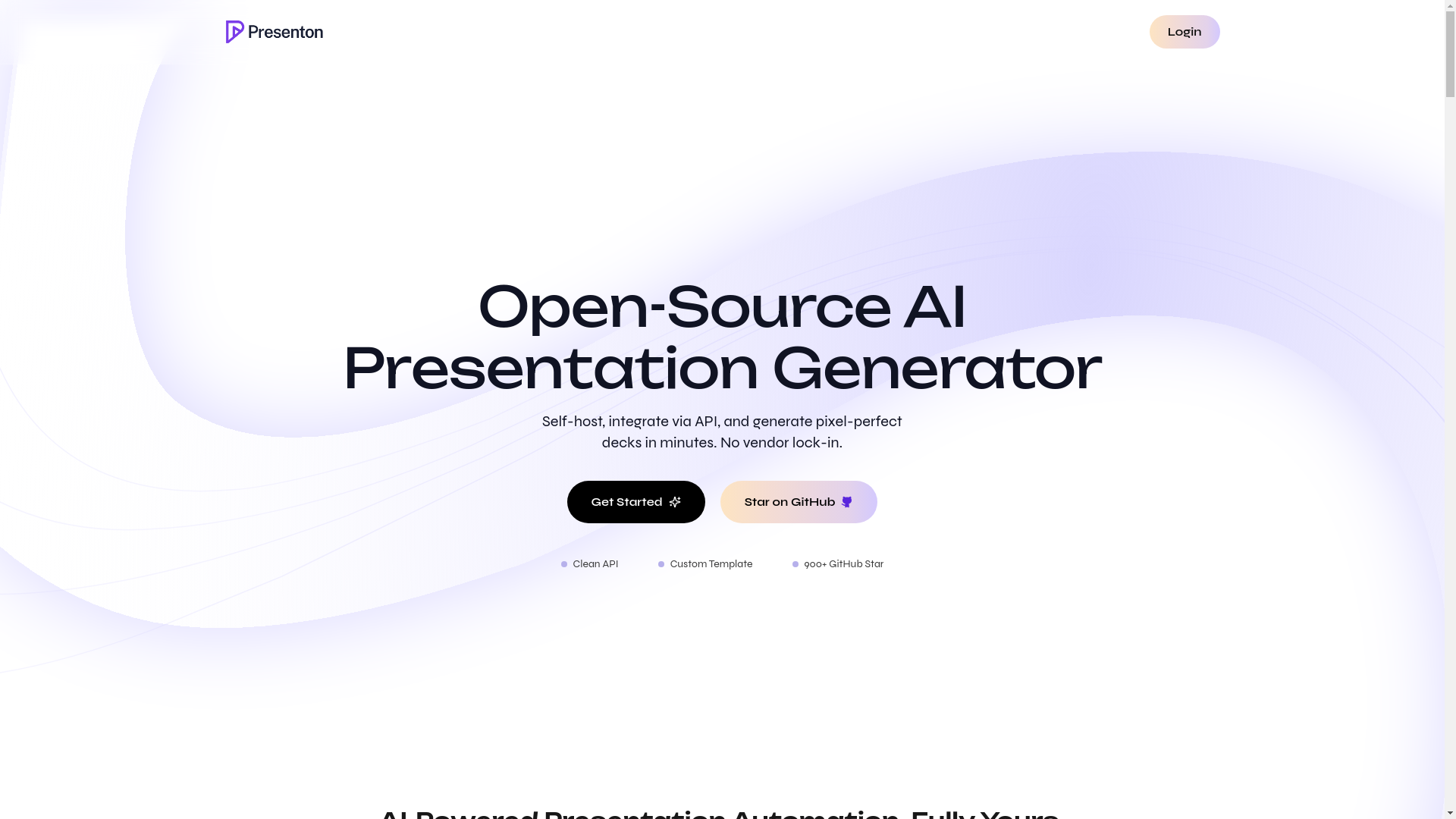 website screenshot of https://presenton-landing-page.pages.dev/