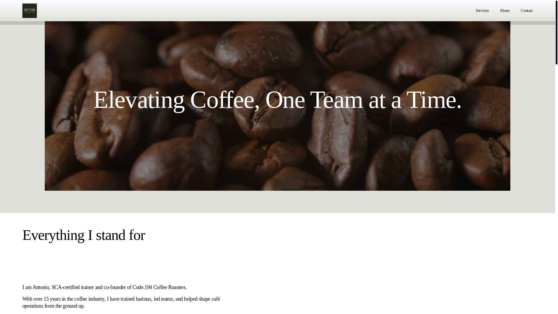 website screenshot of https://bettercoffeetraining.co.uk/