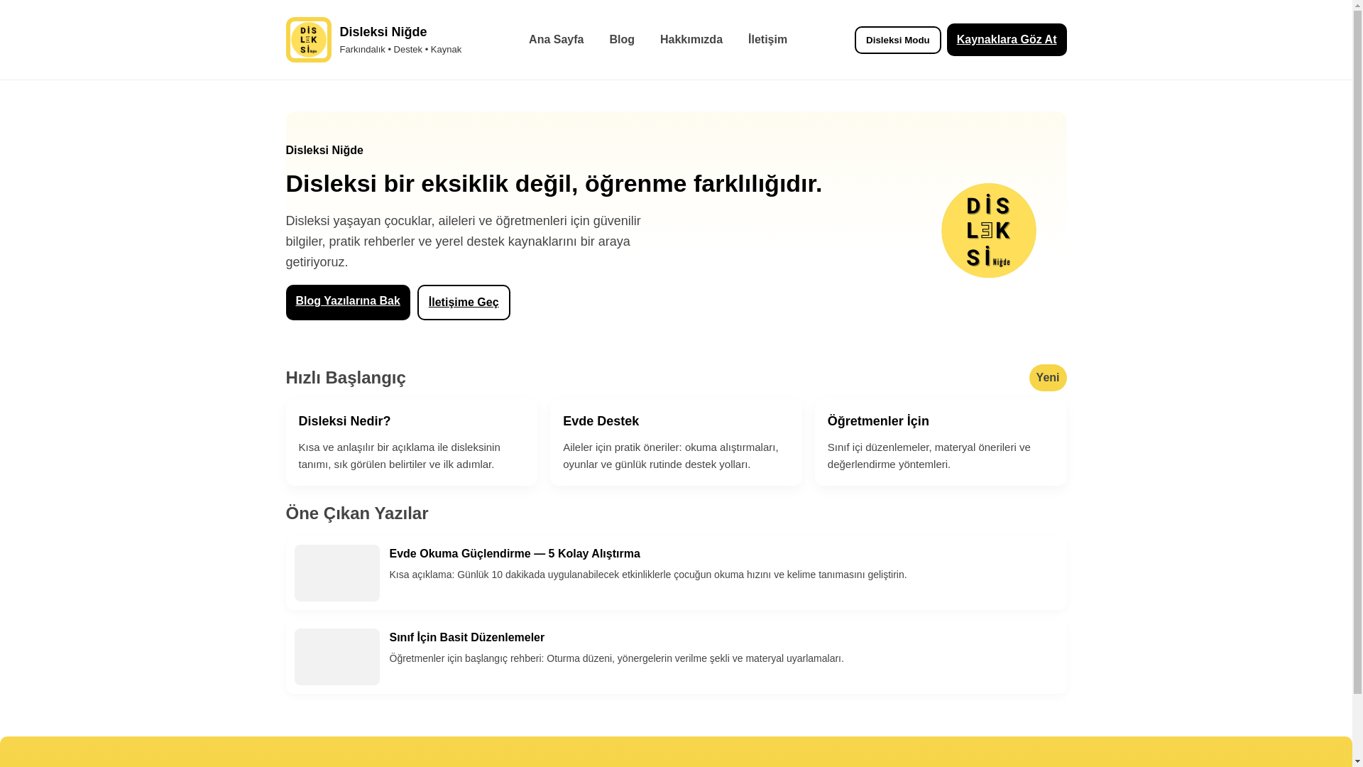 website screenshot of https://disleksinigde.com.tr/
