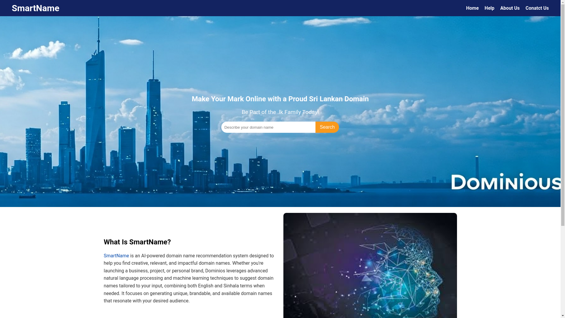 website screenshot of https://smartname.lk/