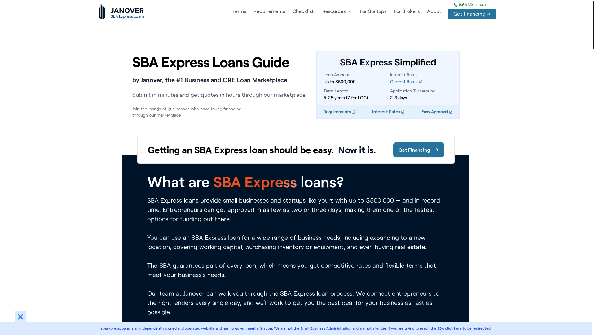 website screenshot of https://sba-express-loans.pages.dev/