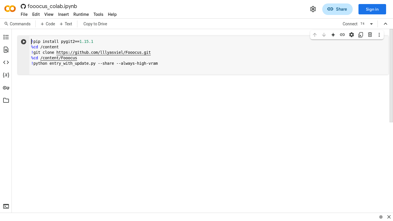 website screenshot of https://colab.research.google.com/github/lllyasviel/Fooocus/blob/main/fooocus_colab.ipynb