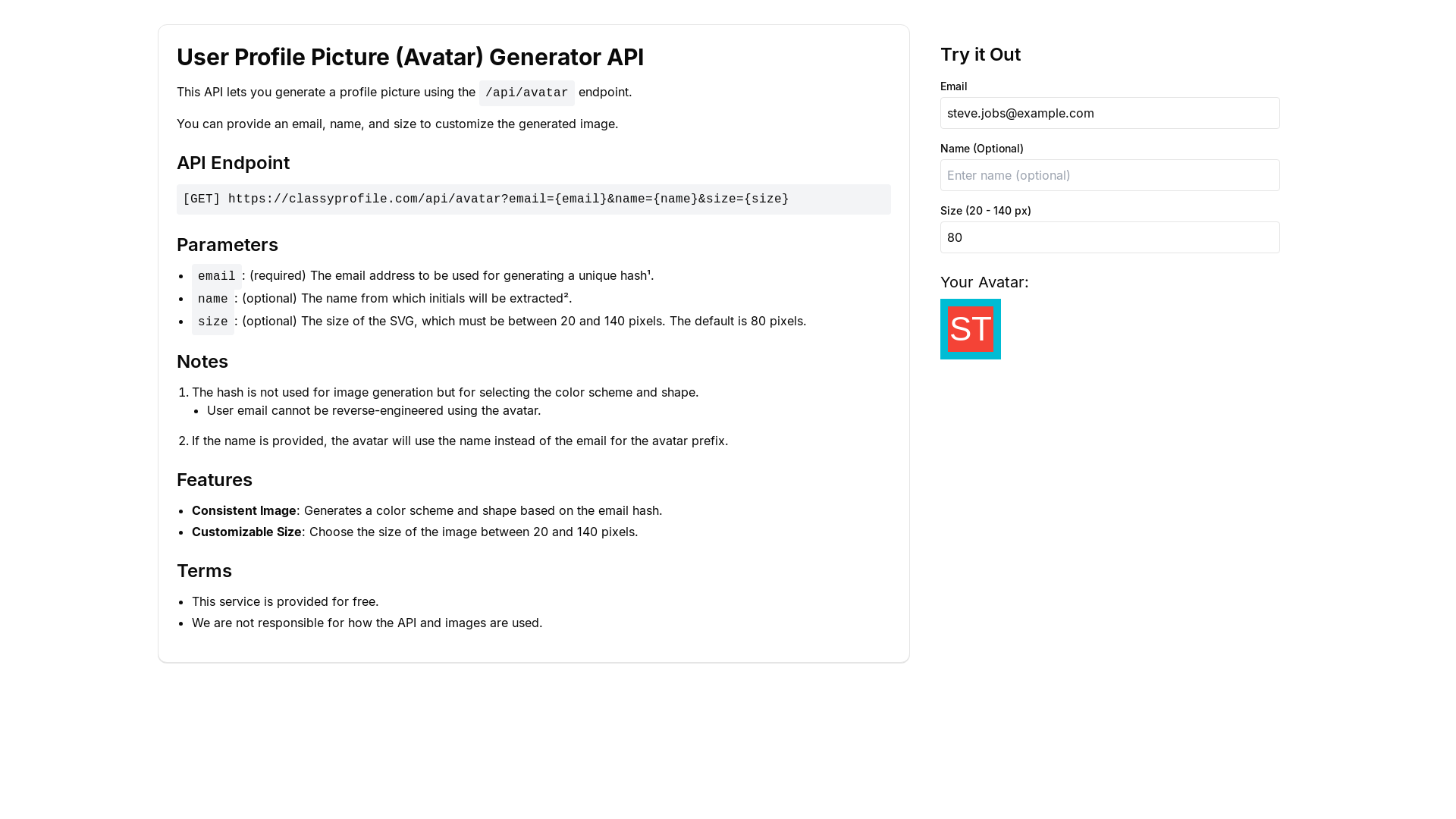 website screenshot of https://nextjs-profile-picture-api.pages.dev/