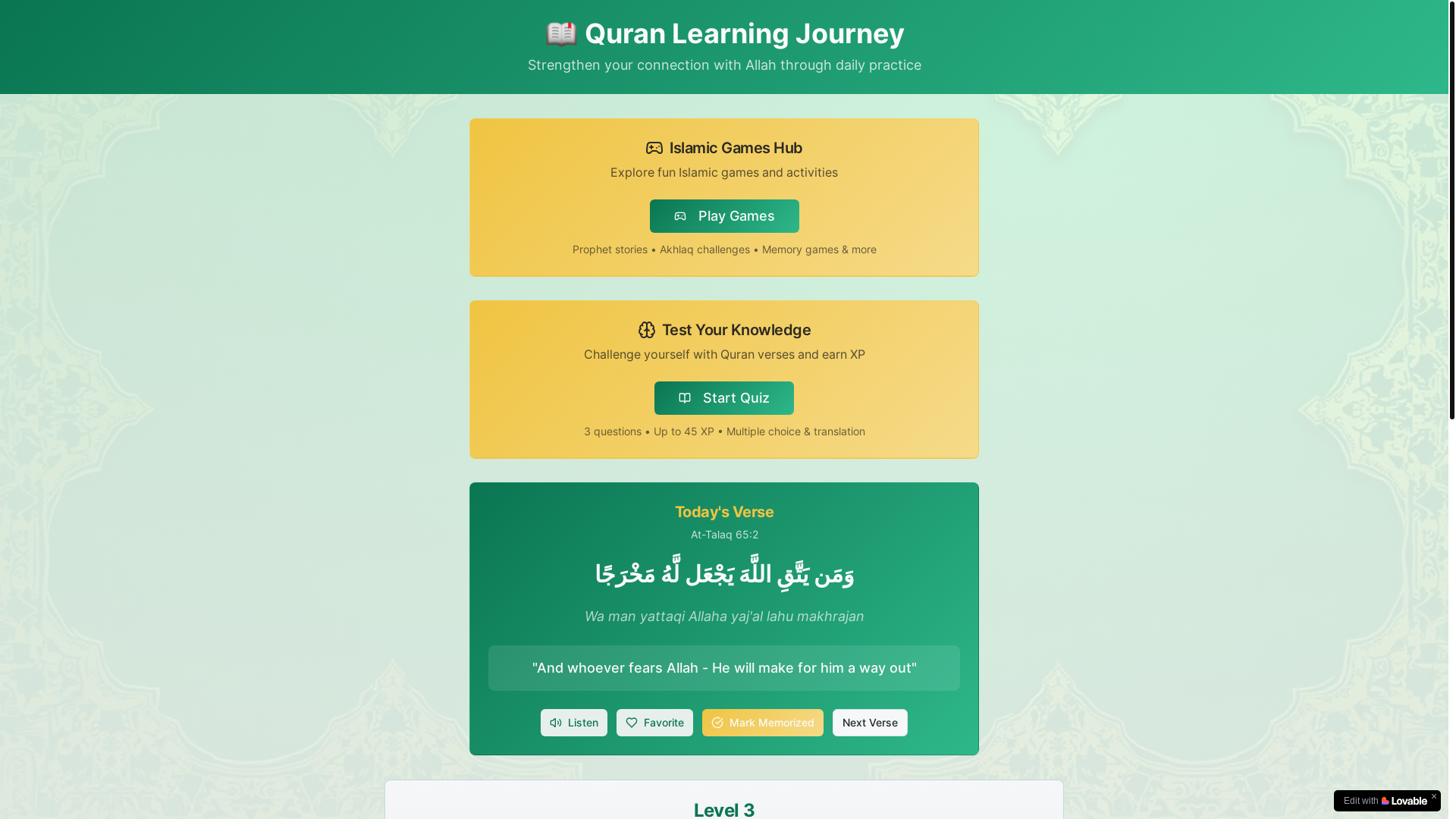 website screenshot of https://quranlearnquest.com/