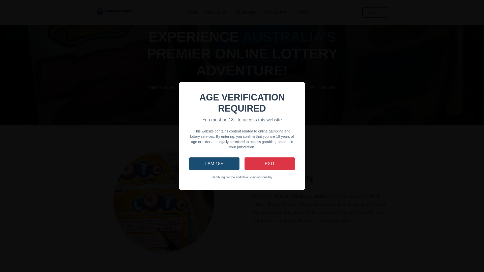 website screenshot of https://ozlotteryrewards.com/