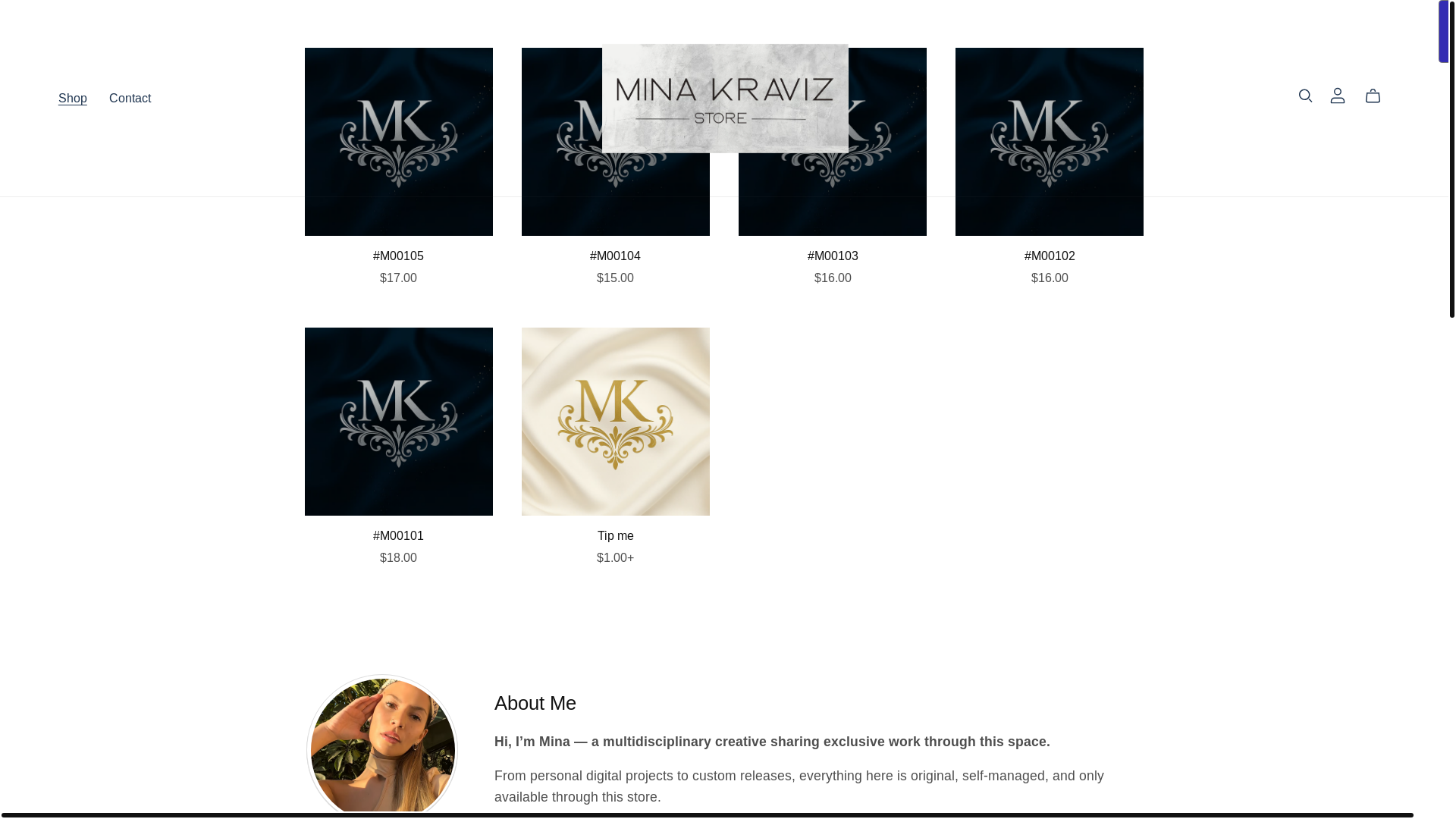 website screenshot of https://minakraviz.shop/