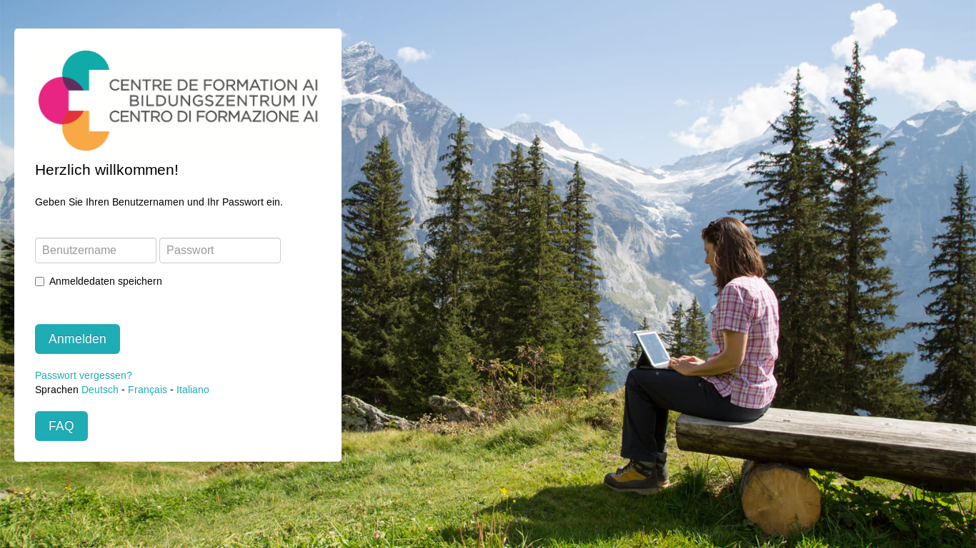 website screenshot of https://lms.cfai-bziv.ch/e-tutor/v4/user/login?l=de
