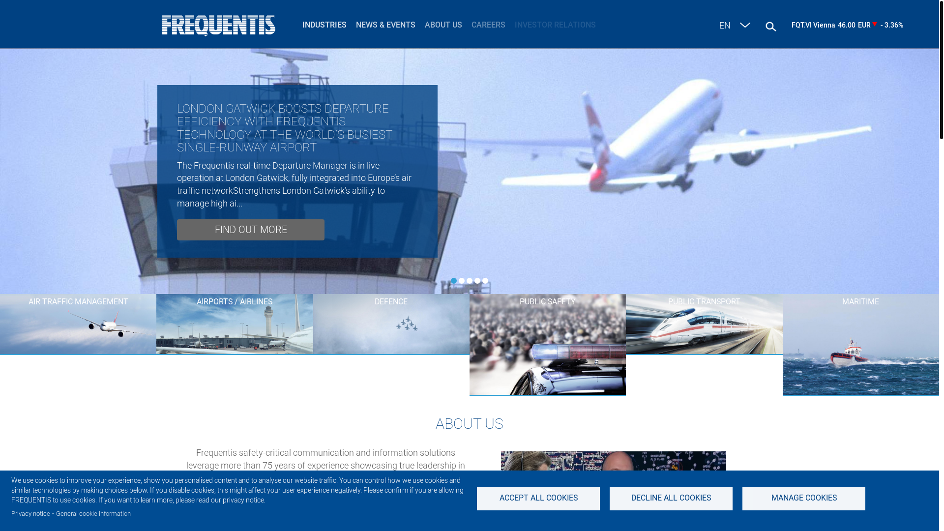 website screenshot of https://frequentis.com/
