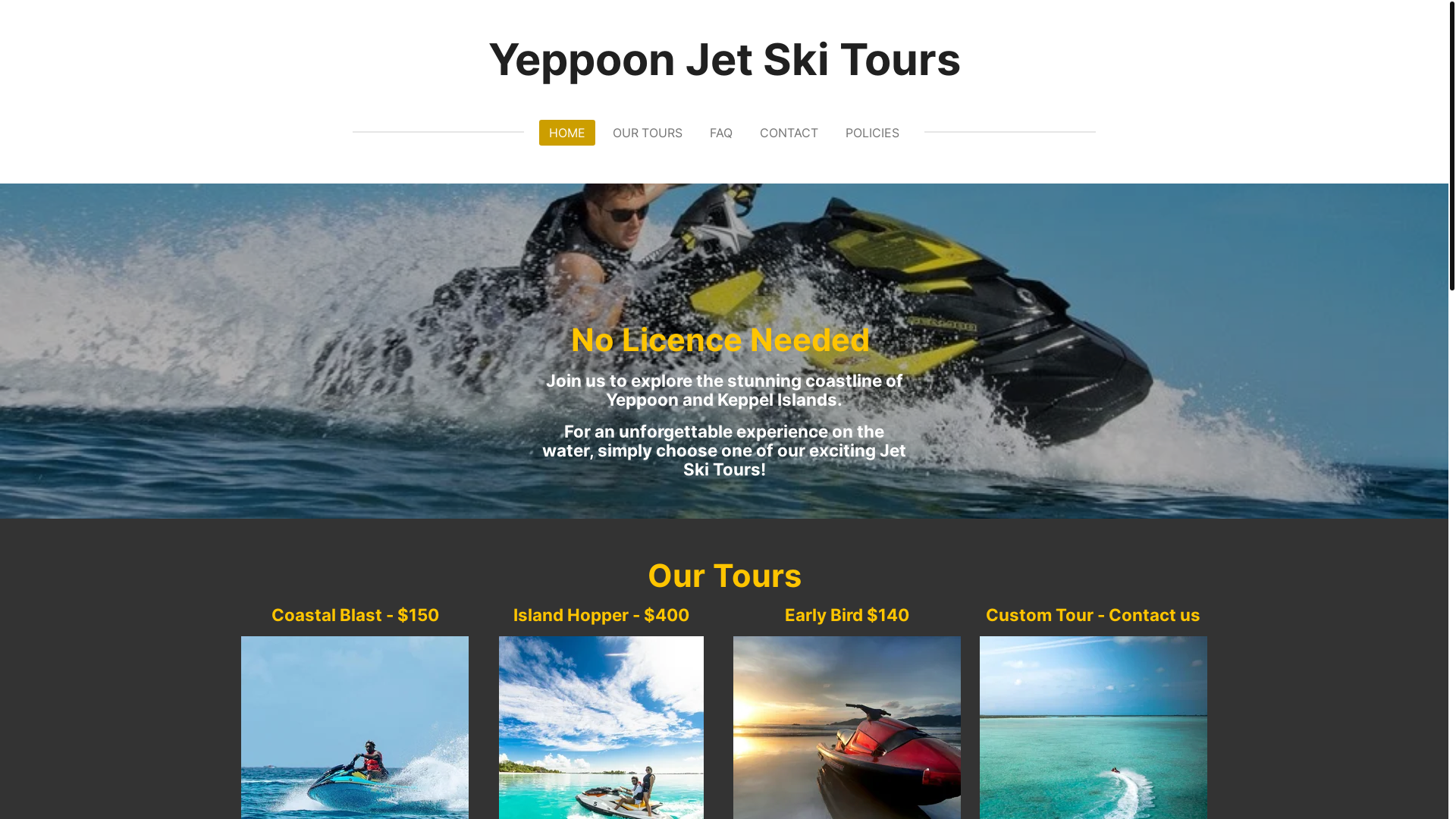 website screenshot of https://yeppoonjetskitours.com/