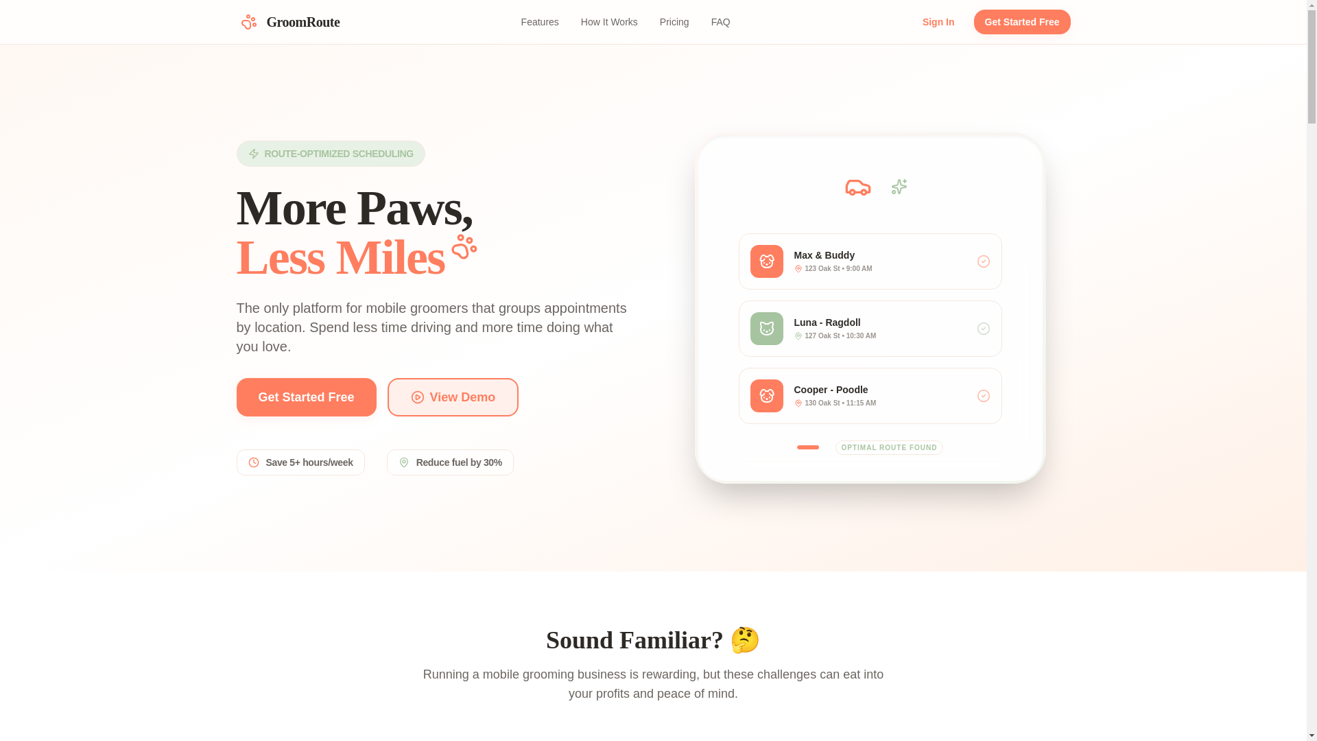 website screenshot of https://groomroute.app/