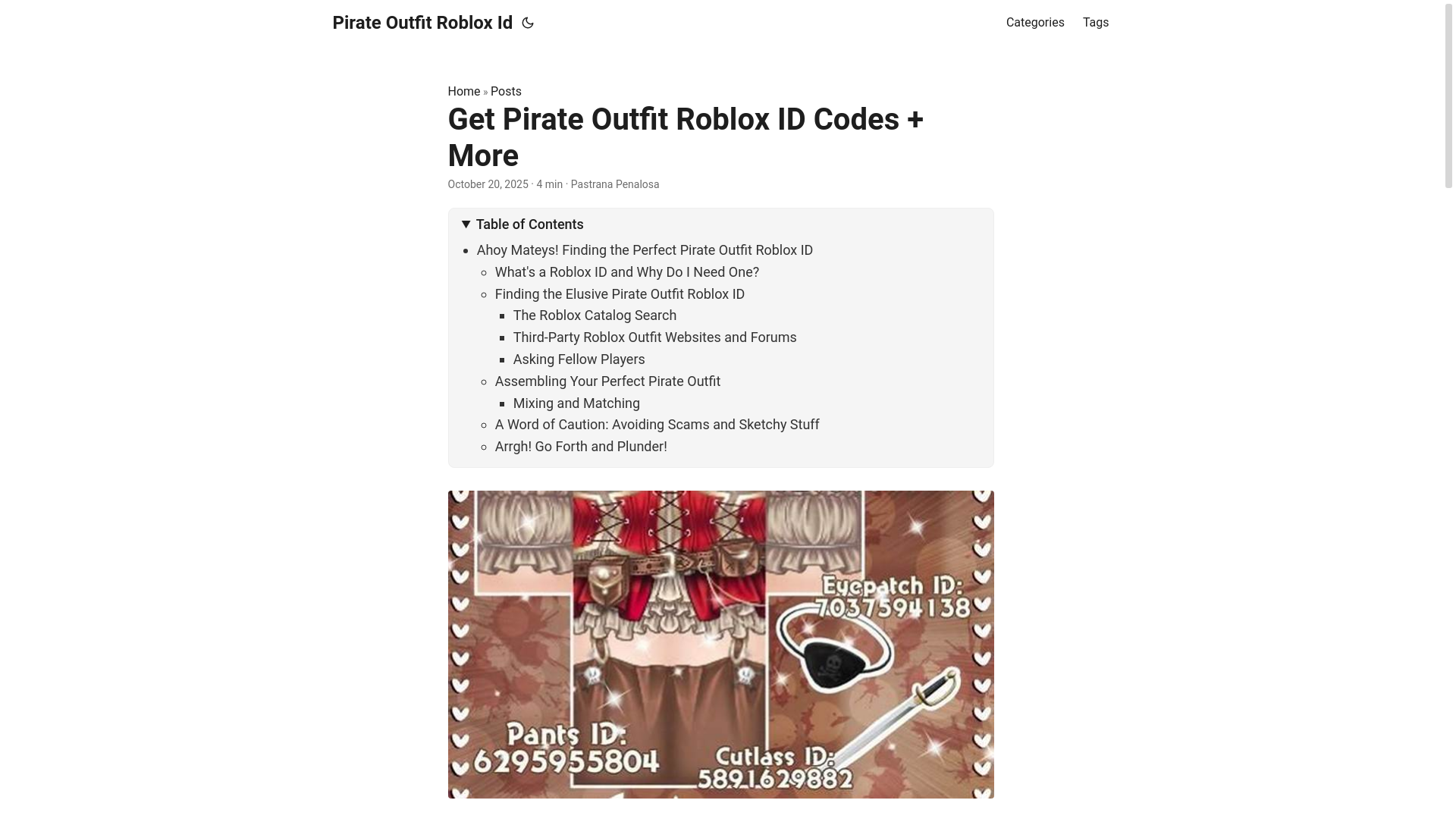 website screenshot of https://pirate-outfit-roblox-id.pages.dev/