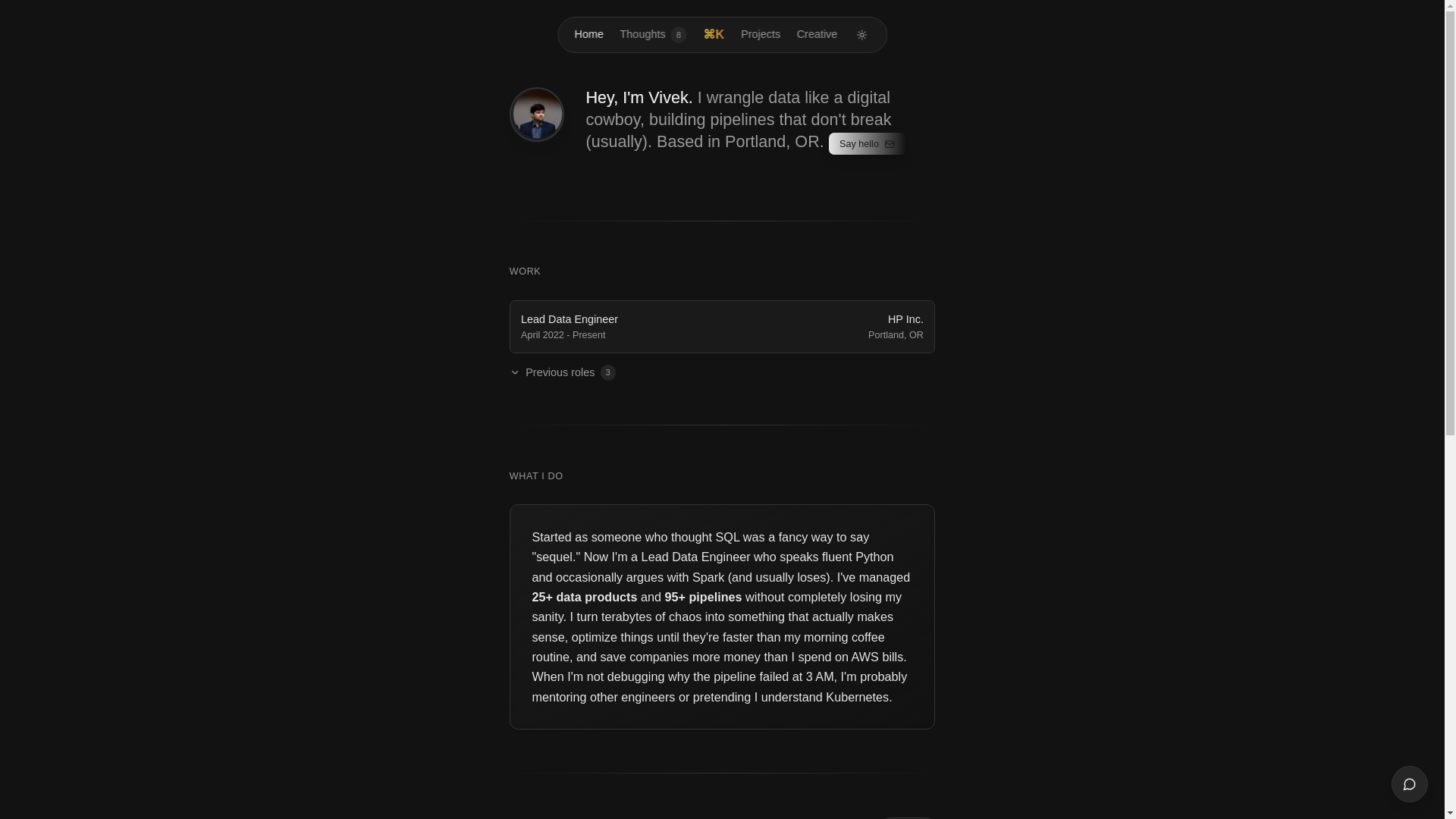 website screenshot of https://vivekkv.com/