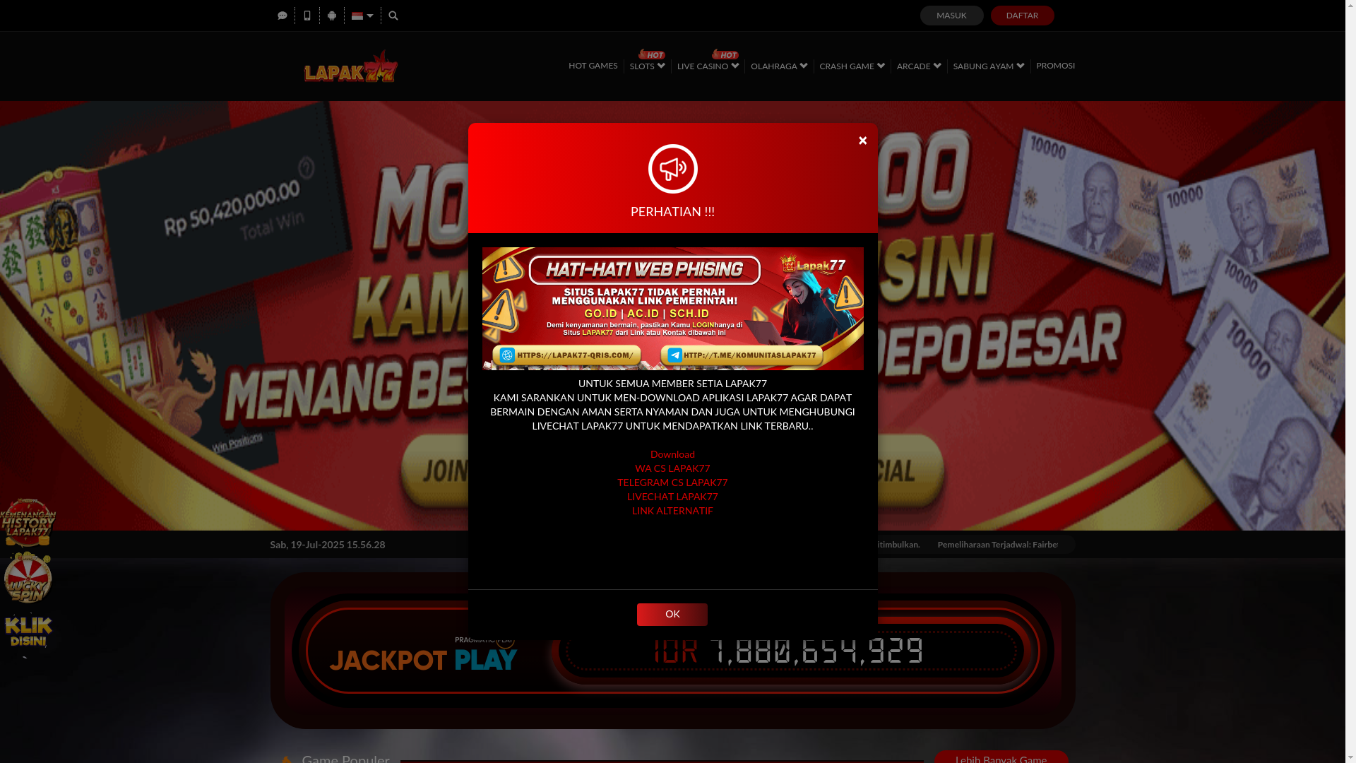 website screenshot of https://lapak77g.com/