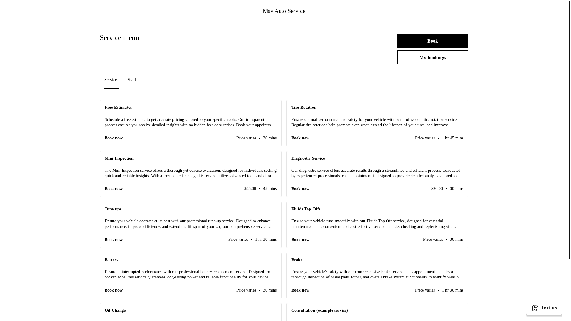 website screenshot of https://msvautoservice.com/
