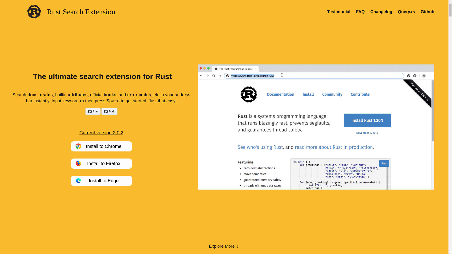 website screenshot of https://rust-search-extension.pages.dev/