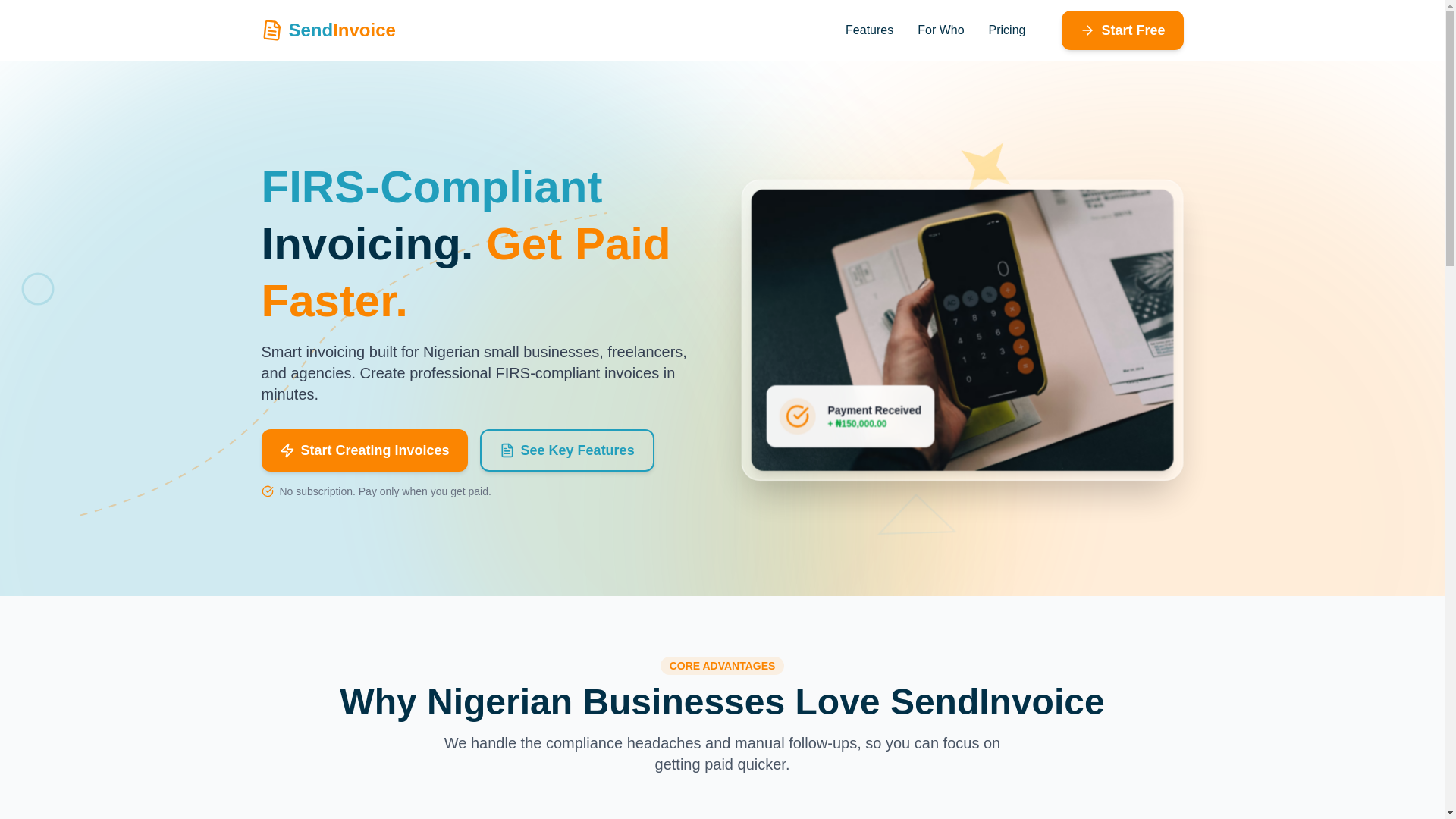 website screenshot of https://sendinvoice.ng/