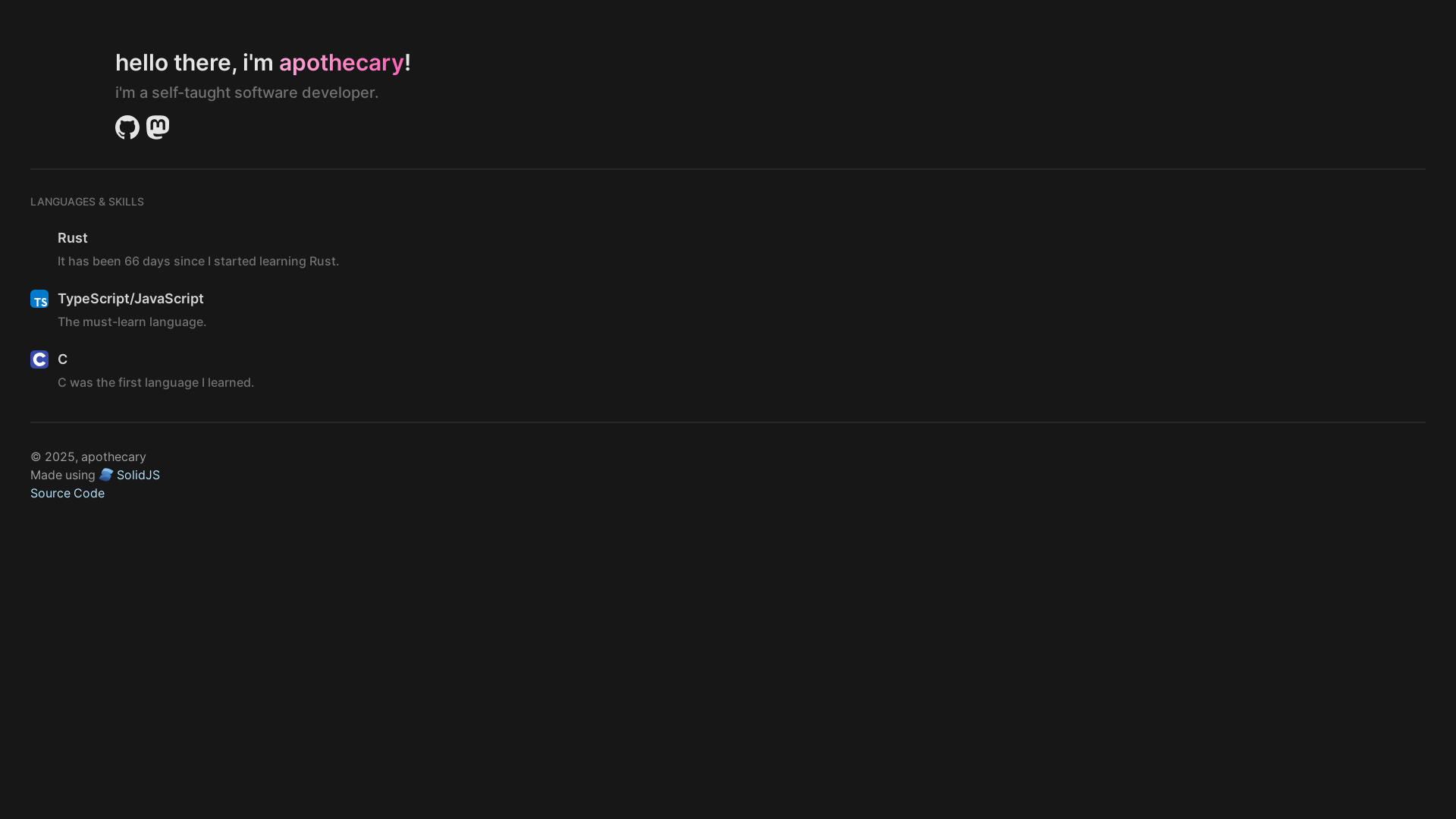 website screenshot of https://apothecary.moe/