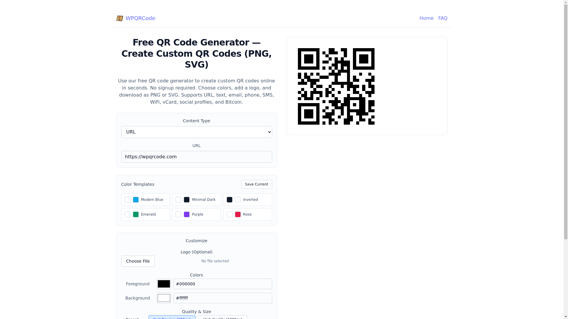 website screenshot of https://wpqrcode.pages.dev/