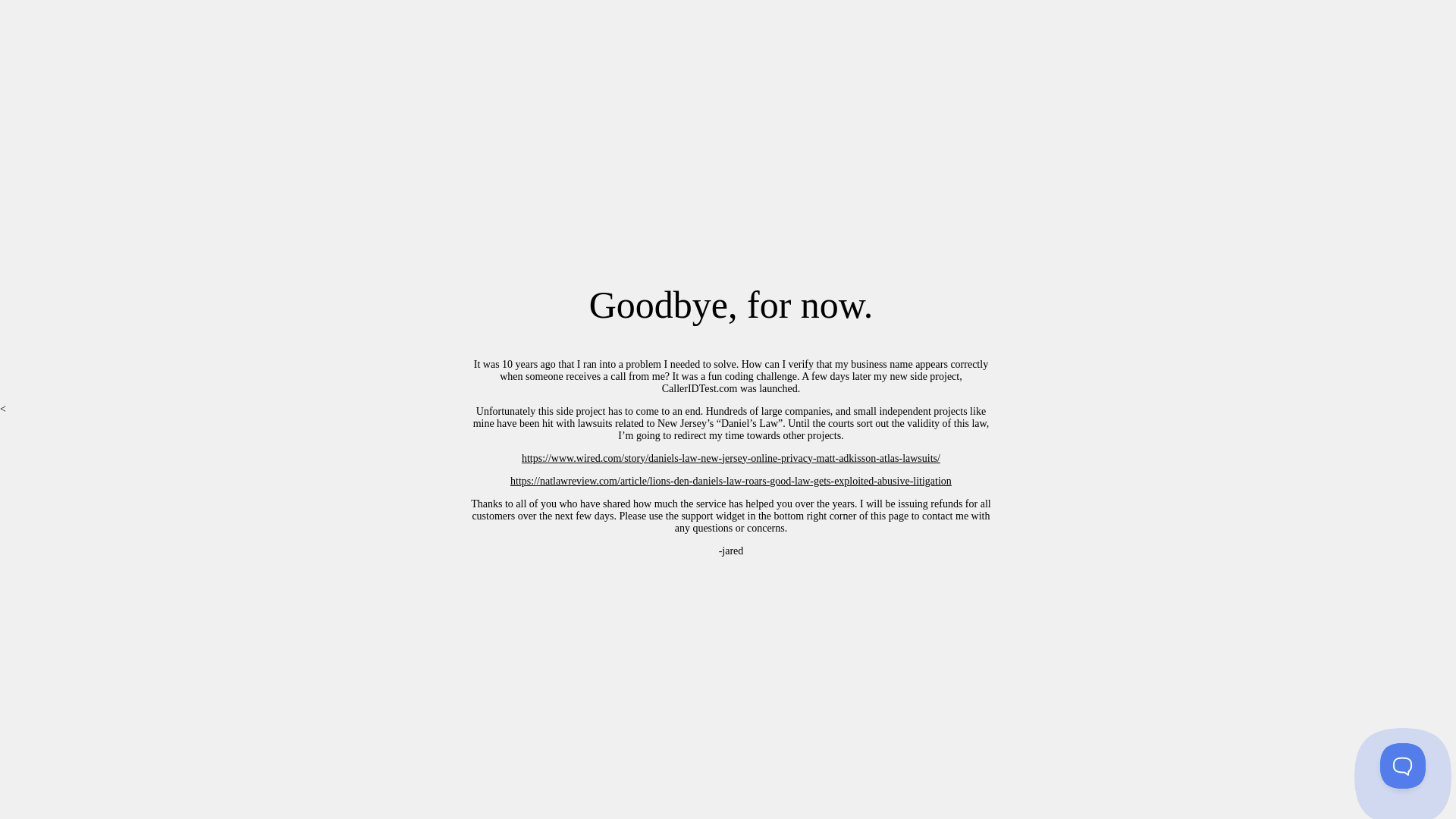 website screenshot of https://calleridtest.com/