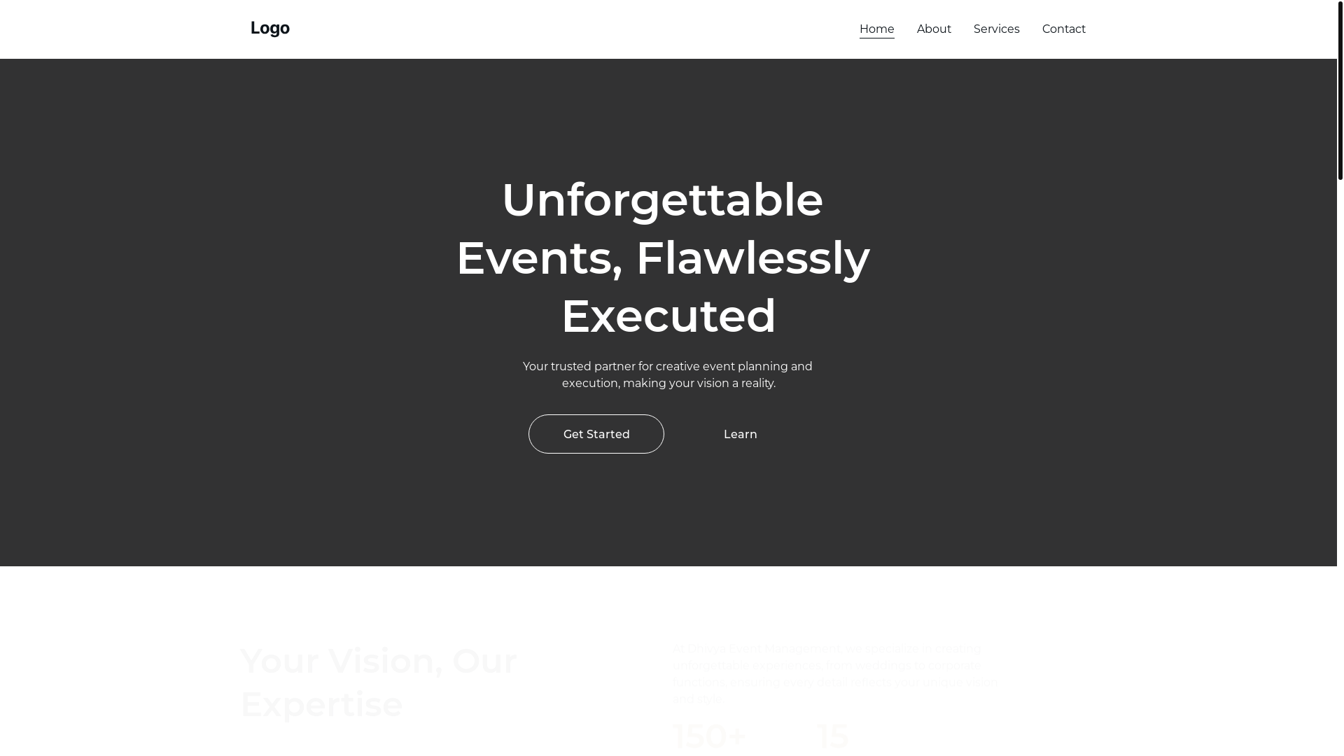 website screenshot of https://dhivyaevents.com/