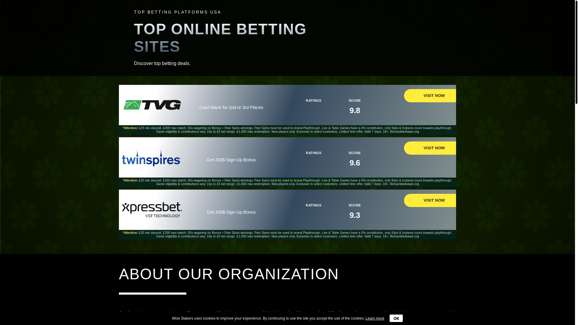 website screenshot of https://wisestakers.com/