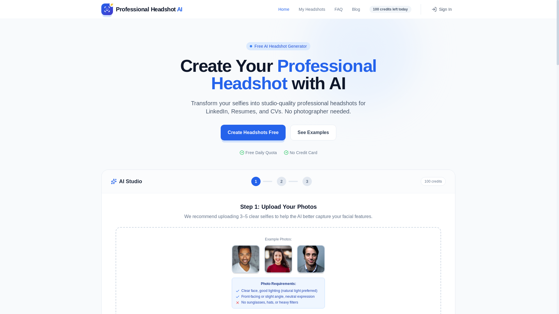 website screenshot of https://professionalheadshotai.ink/