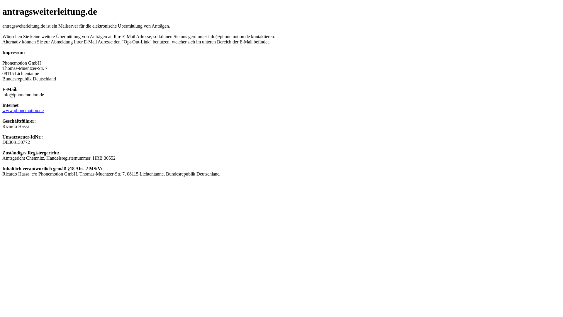 website screenshot of https://antragsweiterleitung.de/