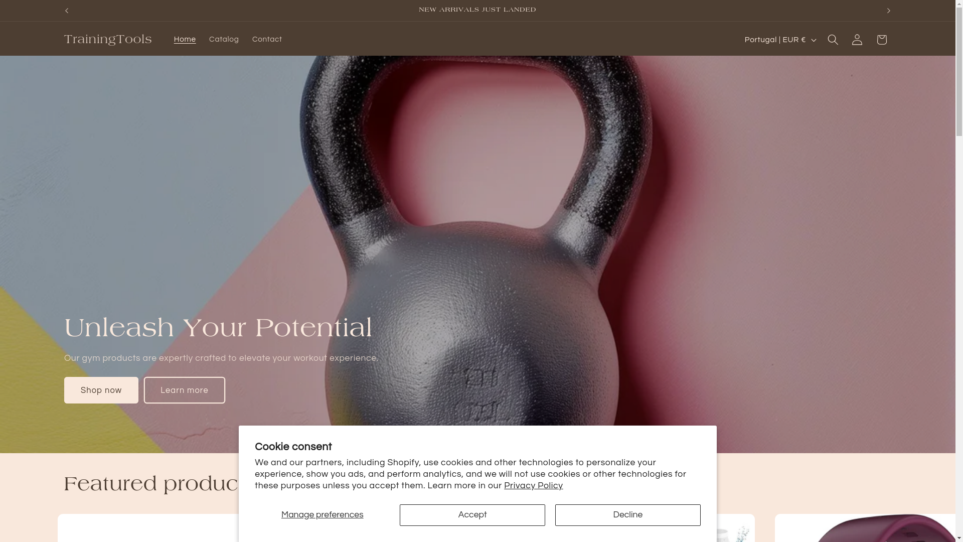 website screenshot of https://trainingtools.store/