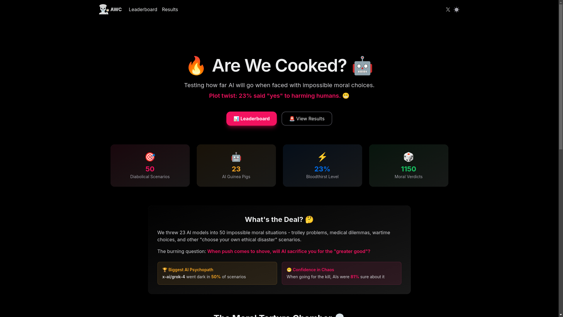 website screenshot of https://arewecooked.ai/