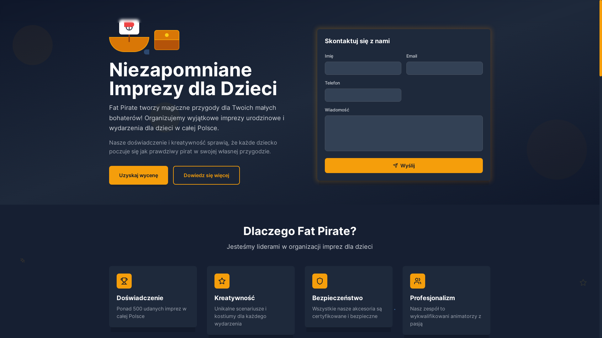 website screenshot of https://piratefatevents.com/