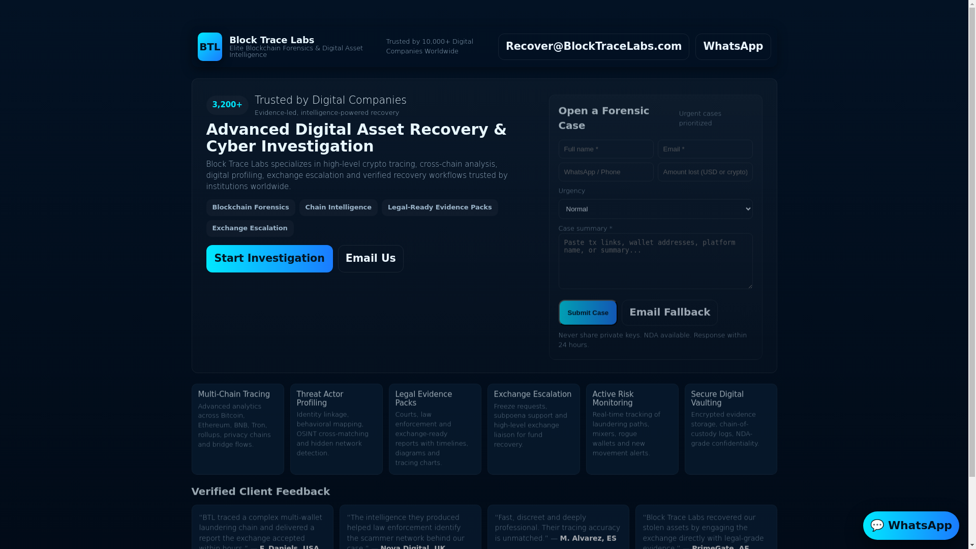 website screenshot of https://blocktracelabs.com/