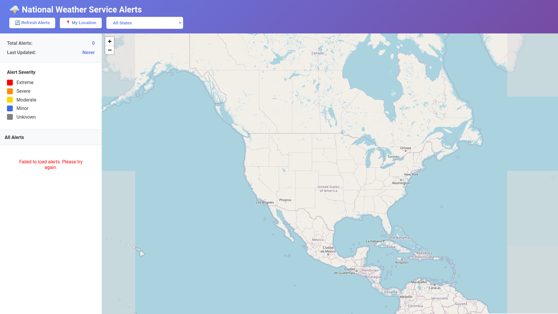 website screenshot of https://nws-warnings.pages.dev/