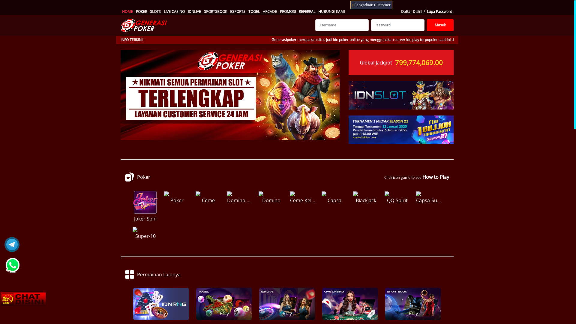website screenshot of https://generasippoker.co/