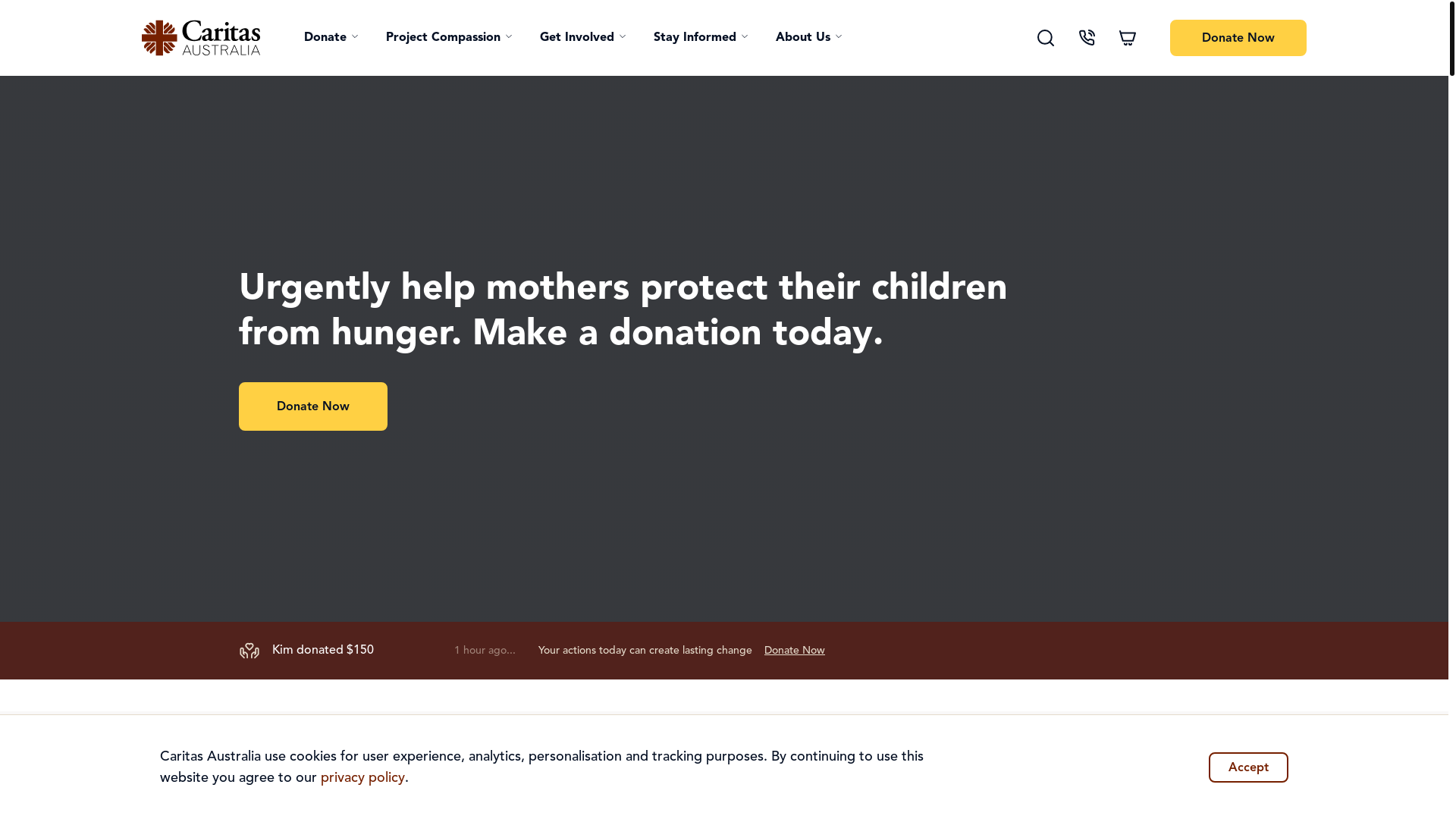 website screenshot of https://www.caritas.org.au/