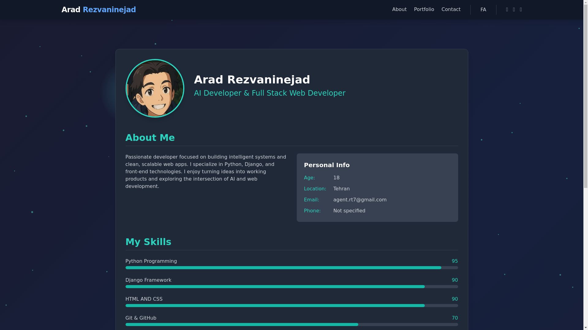 website screenshot of https://aradrezvaninejad.ir/